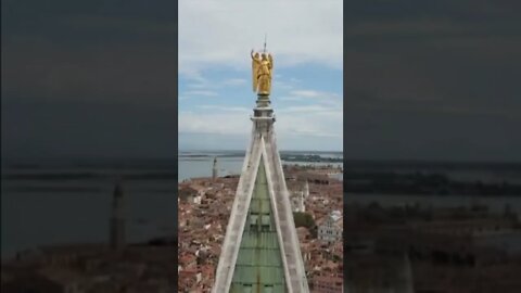 San Marco bell tower in Venice after bad weather drone footage, Venice view