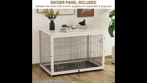Review Piskyet Wooden Dog Crate Furniture with Divider Panel, Dog Crate End Table with Fixable...