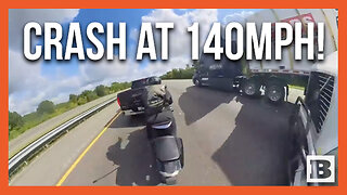 Speeding Motorcyclist SMASHES into Pickup Truck, Gets Knocked Out, Then Is Hit by Tractor Trailer