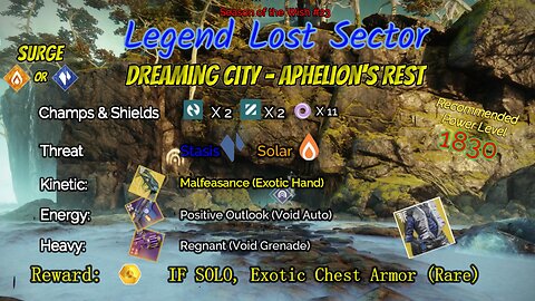 Destiny 2 Legend Lost Sector: Dreaming City - Aphelion's Rest on my Solar Warlock 12-9-23