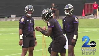 Lamar Jackson on the field for Ravens mandatory minicamp