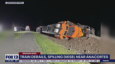 Train derails, spilling diesel near Anacortes | FOX 13 Seattle