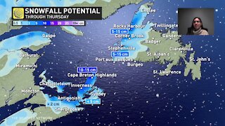 Sea-effect snow for Atlantic Canada continues for Thursday