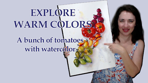Learn to paint watercolor: easy tomatoes with warm colors