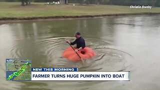 Farmer turns huge pumpkin into boat