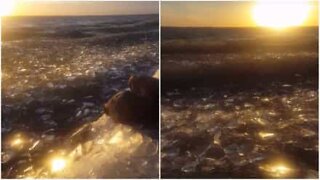 Incredible waves of ice form on a lake in the US