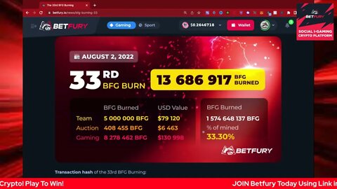 Betfury 33rd BFG Token Burn on 3 August 2022! Over 13.7 Million BFG Tokens Burned! Wow!