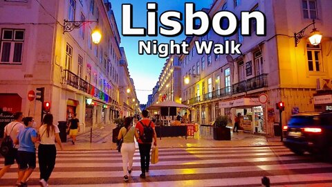 Night Walk in Lisbon, Portugal walking tour - 4K Ultra HD