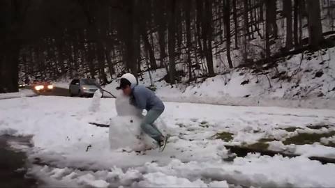 "Man Runs Into Several Snowmen Until He Hits One Made of Solid Ice"