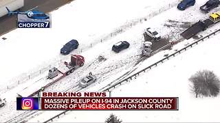 40-50 vehicles & semis involved in accident on I-94 in Jackson County