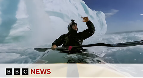 Kayaker's breathtaking 20m drop down ice waterfall in Norway | BBC News