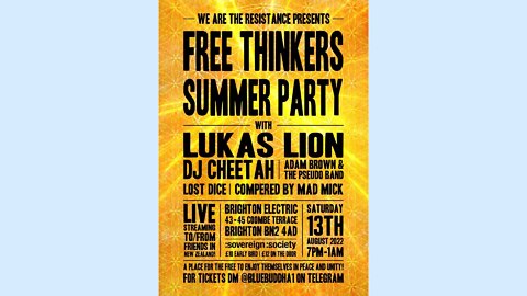 Free Thinkers Summer Party at Brighton Electric, Saturday 13th August 2022