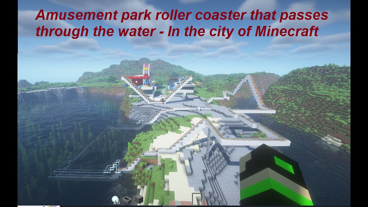 Amusement park roller coaster that passes through the water