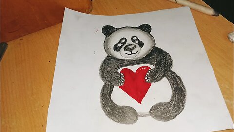 How To Draw A Panda Holding A Heart