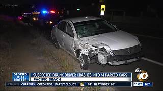 Suspected drunk driver hits 14 parked cars