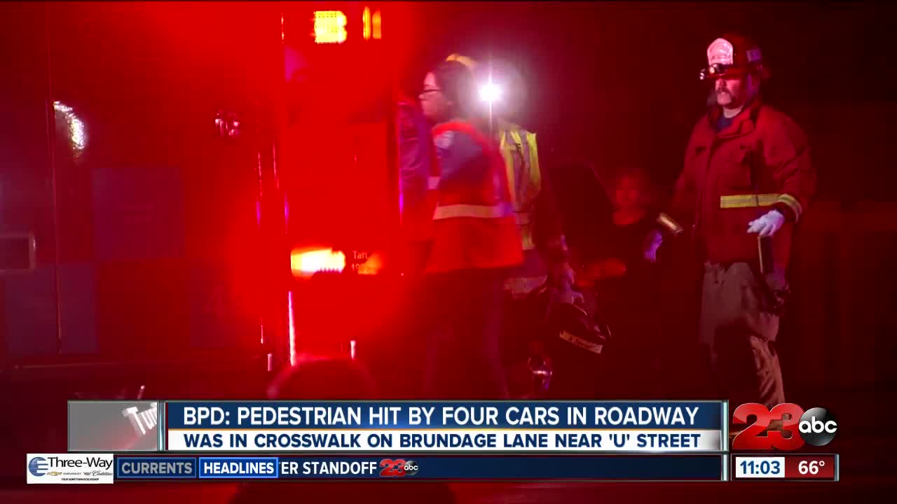 Pedestrian hit by four vehicles