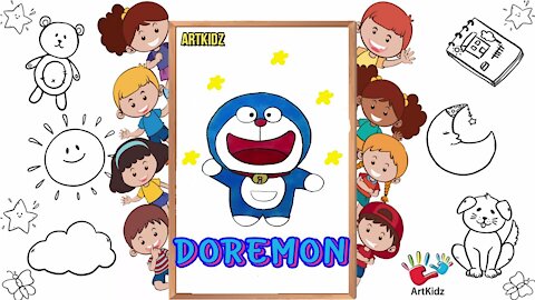 How to draw a simple Doremon for children