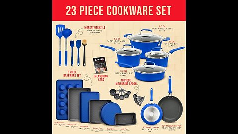 Cookware Set – 23 Piece –Blue Multi-Sized Cooking Pots with Lids, Skillet Fry Pans and Bakeware