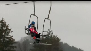 A 4 year old girl's first time on ski lift and skiing on bigger hill