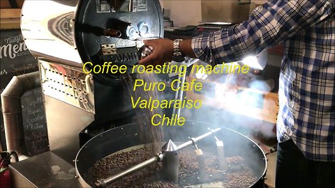 Coffee roasting machine at Puro Cafe in Valparaiso, Chile