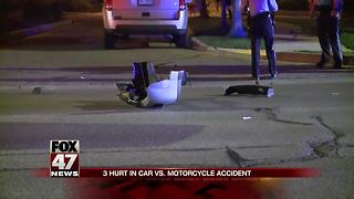 Car vs. motorcycle accident in Lansing: 3 hospitalized