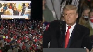 Trump STUNS, Pulls Up Scorching Video of Harris and Biden on GIANT Screens At Rally