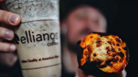 'Ellianos' Apple Cinnamon Pecan Muffin & Cookies & Cream Freezer Coffee | ASMR (Whispering, Chewing)