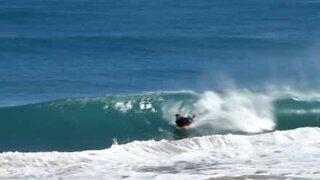 Bodyboarder caught by exploding backwash