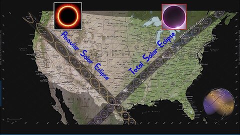 le traiettorie delle due eclissi solari del 2023 e 2024 che formano anche queste un X immaginaria a San Antonio nello Stato americano del Texas succede se si intersecano le traiettorie ma non significa niente se non follia e pseudoscienza