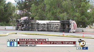 Tanker overturns in Mission Valley, prompts hazmat response