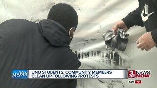 UNO students, community members clean up following protests