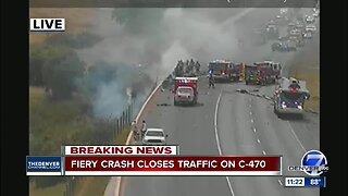 Fiery crash involving 2 vehicles and a semi-truck shuts down C-470