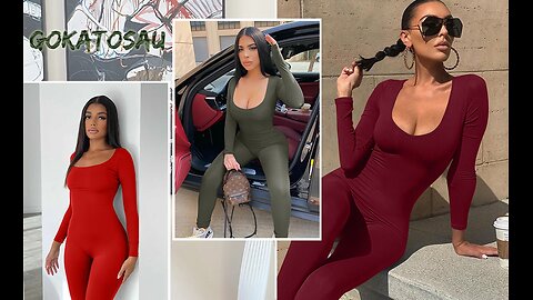 GOKATOSAU Long Sleeve Bodycon Solid Rompers Jumpsuits & Club Outfits🔥