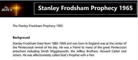 STANLEY FRODSHAM ~ 1965 PROPHECY
