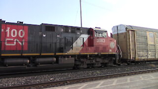 CN 3836 & CN 3883 100 Anniversary Engine Manifest Train Eastbound In Ontario