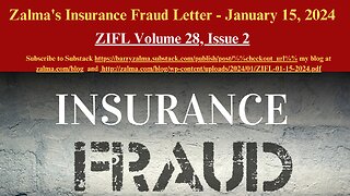 Zalma's Insurance Fraud Letter - January 15, 2024