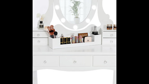IWELL White Vanity Table Set with 3 Colors Lighted Mirror, Makeup Vanity Dressing Table with 7...
