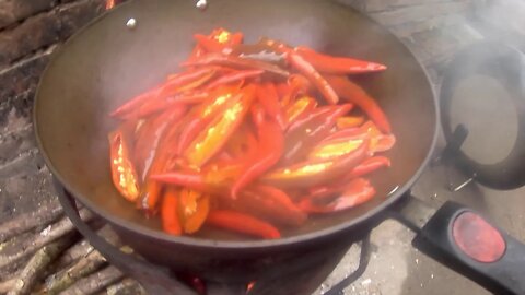 我家里很穷炒红色的辣椒都没有五花肉