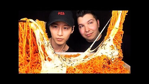 Cheesy Fire Noodles With Zach Choi ASMR • MUKBANG