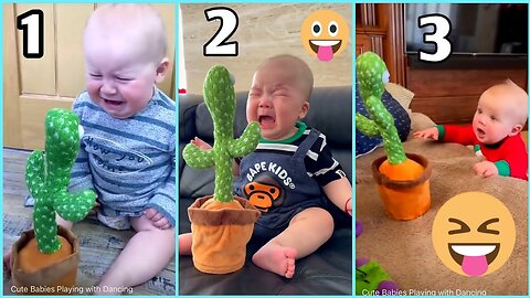 Cute babies play with cactus/funny video 🌵