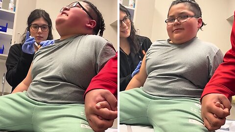 Boy Afraid Of A Shot Has Hilarious Reaction When He Realizes It's Not Scary