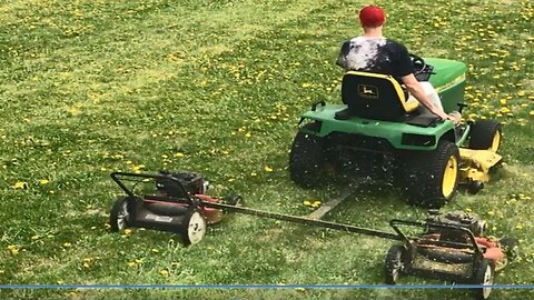 Guy invents genius way to mow lawn in half the time