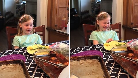 Tearful Girl Doesn't Want To Eat Meat Because Nature Is Beautiful