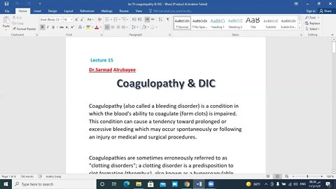 General surgery L19 (Coagulopathy and DIC)