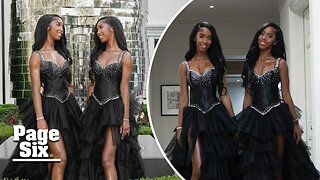 Diddy's twin daughters, D'Lila and Jessie Combs, match at prom in black bedazzled bustier gowns