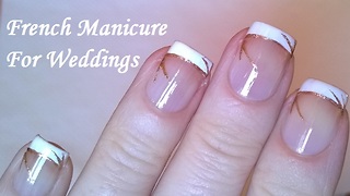 Wedding French manicure with gold lines