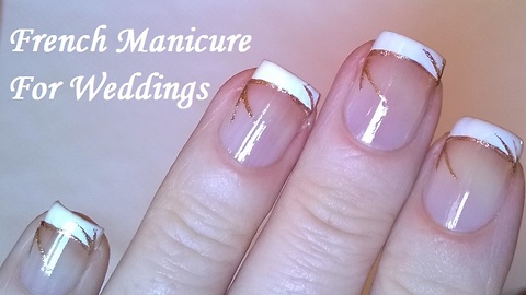 Wedding French manicure with gold lines