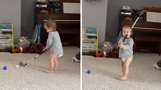 Talented toddler shows off his incredible golf swing