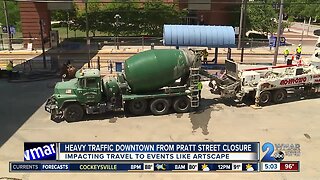 Heavy traffic downtown from Pratt Street closure