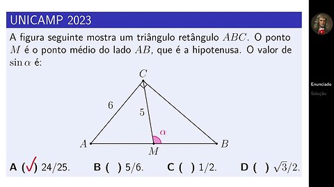 unicamp 2023 ~ problema de geometria (lei dos senos)